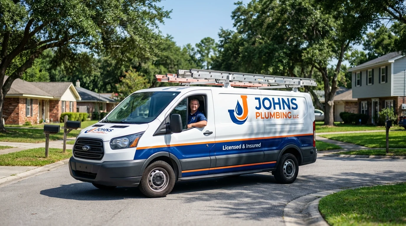 Johns Plumbing LLC service van in Hinsdale, MA