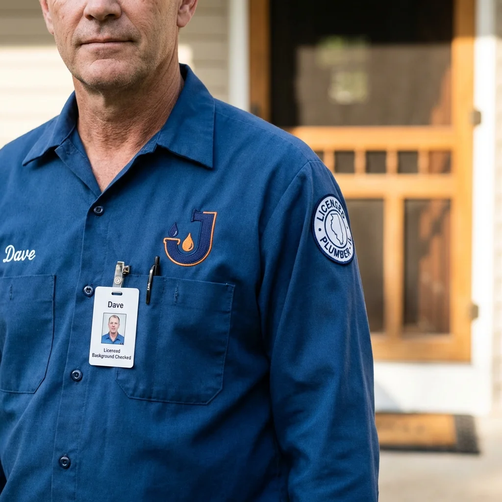 Licensed plumber showing ID badge in Hinsdale, MA