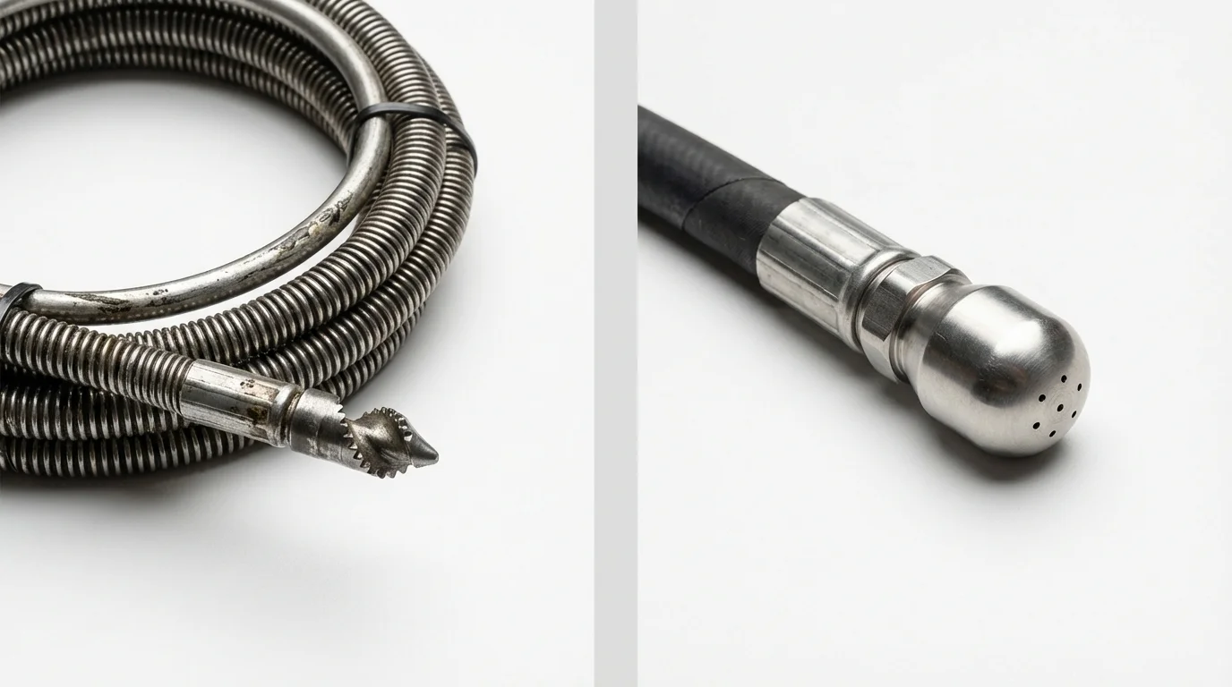 Drain snake cable and hydro jetting nozzle used for drain cleaning in Hinsdale, MA