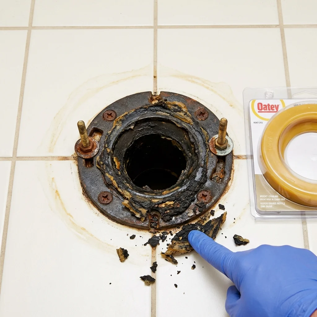 Failed wax ring showing water seepage at the base of a toilet in a Hinsdale, MA home